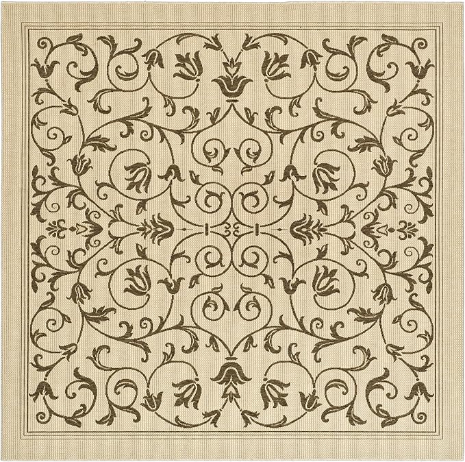 SAFAVIEH Washable Rug Outdoor Courtyard Collection - 7'10" Square, Natural & Brown, Non-Shedding & Easy Cleaning, Ideal for Patio, Backyard, Mudroom (CY2098-3001)