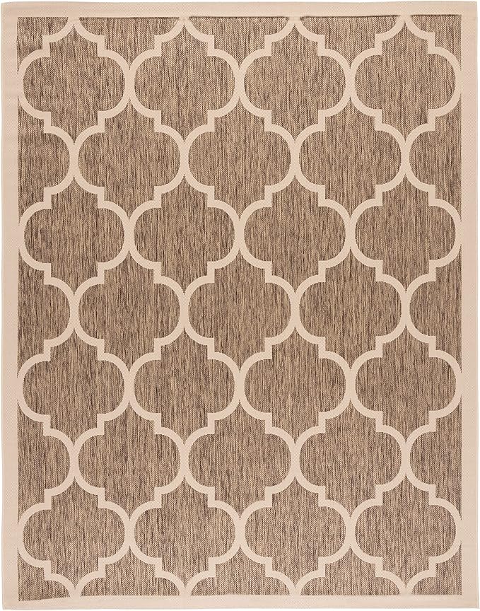 SAFAVIEH Courtyard Collection 8' x 11' Brown/Bone CY6914 Trellis Indoor/ Outdoor Waterproof Easy-Cleaning Patio Backyard Mudroom Area-Rug