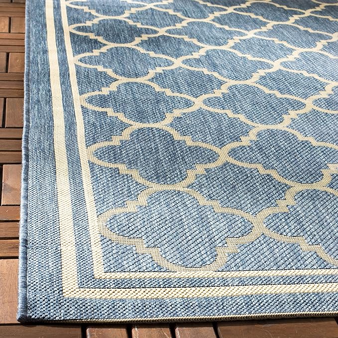 SAFAVIEH Washable Rug Outdoor Courtyard Collection - 2'3" x 16' Runner, Blue & Beige, Non-Shedding & Easy Cleaning, Ideal for Patio, Entryway, Mudroom, Hallway, Kitchen (CY6918-243)
