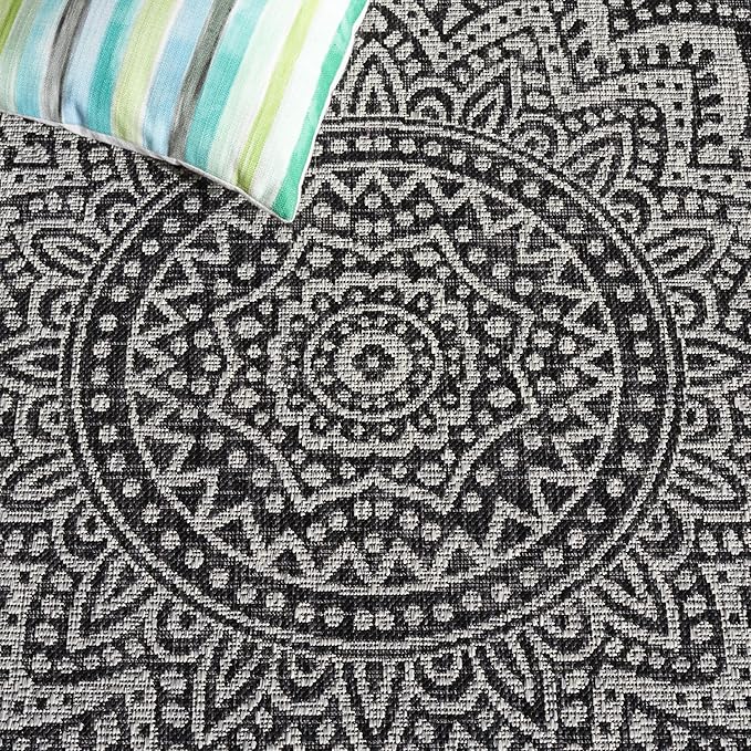 SAFAVIEH Courtyard Collection 8' x 11' Light Grey/Black CY8734 Indoor/ Outdoor Waterproof Easy Cleaning Patio Backyard Mudroom Area Rug