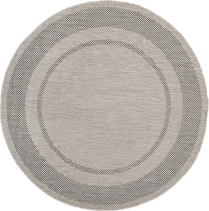 SAFAVIEH Courtyard Collection 6'7" Round Beige/Black CY8477 Indoor/ Outdoor Waterproof Easy Cleaning Patio Backyard Mudroom Area Rug