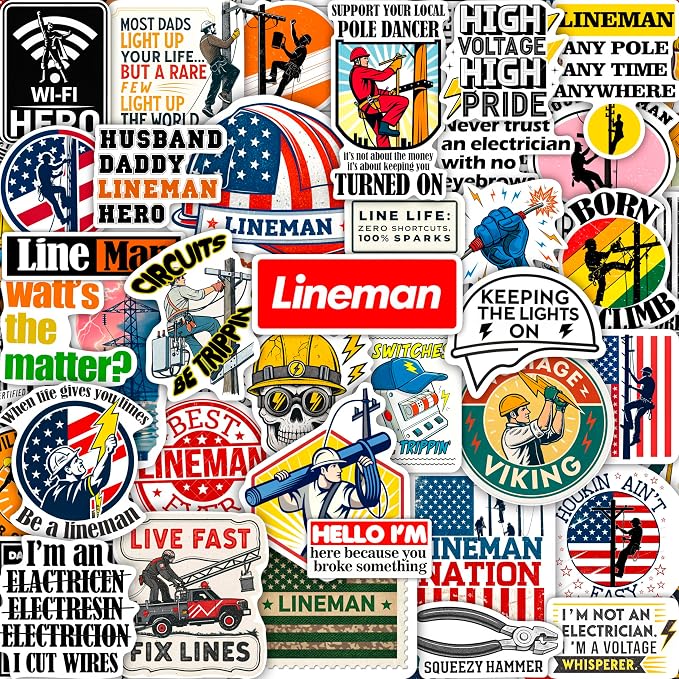 100Pcs Lineman Stickers for Hard Hats, Funny, for Water Bottle - Lineman Party Supplies & Party Decorations - Hard Hat Stickers - Gift for Women & Men