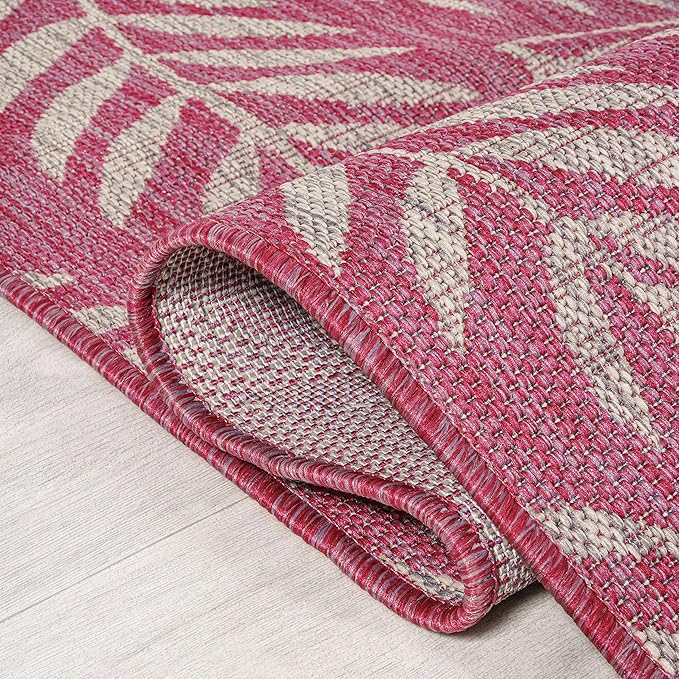 JONATHAN Y Palm Frond Indoor Outdoor Area Rug 4X6 Fuchsia/Light Gray, Nevis for Backyard, Patio, Porch, Easy-Cleaning, High Traffic, Pet-Friendly, Non-Shedding (SMB119F-4)