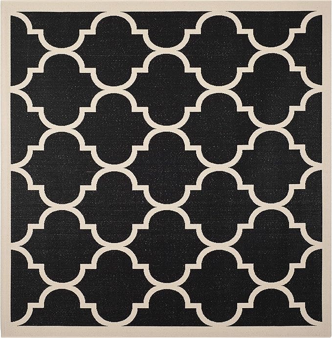 SAFAVIEH Washable Rug Outdoor Courtyard Collection - 6'7" Square, Black & Beige, Non-Shedding & Easy Cleaning, Ideal for Patio, Backyard, Mudroom (CY6914-266)