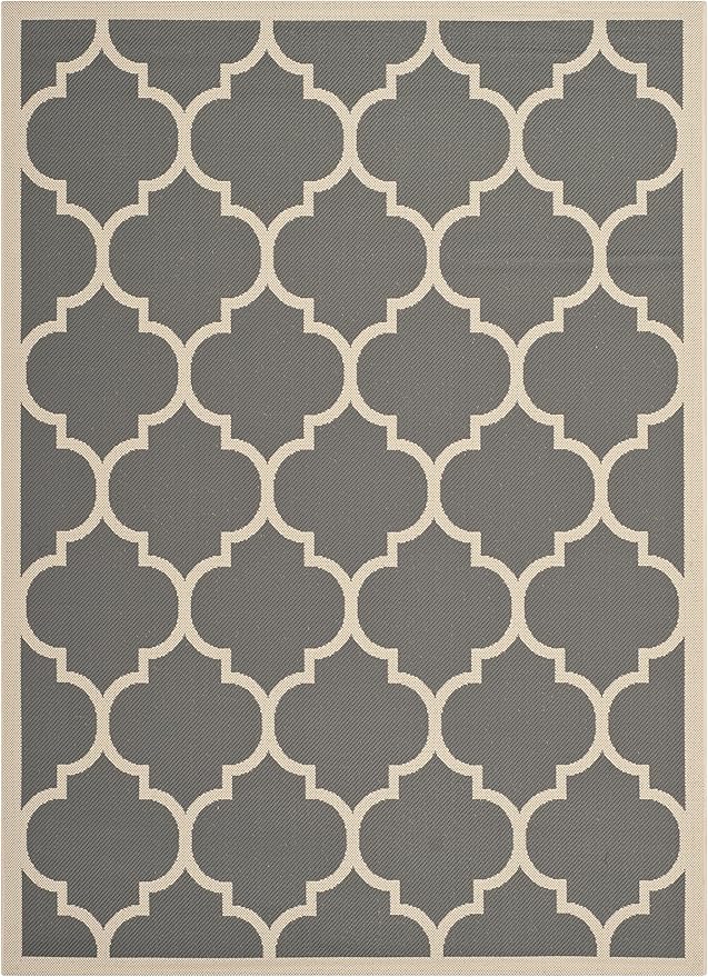 SAFAVIEH Washable Rug Outdoor Courtyard Collection - 6'7" Square, Anthracite & Beige, Non-Shedding & Easy Cleaning, Ideal for Patio, Backyard, Mudroom (CY6914-246)