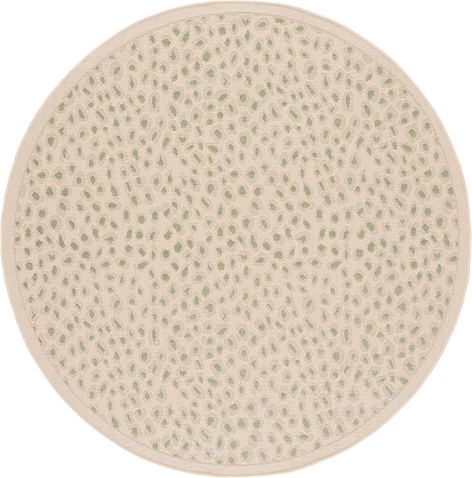SAFAVIEH Courtyard Collection 6'7" Round Beige/Green CY6104 Indoor/Outdoor Non-Shedding Easy Cleaning Patio Backyard Porch Deck Mudroom Area Rug