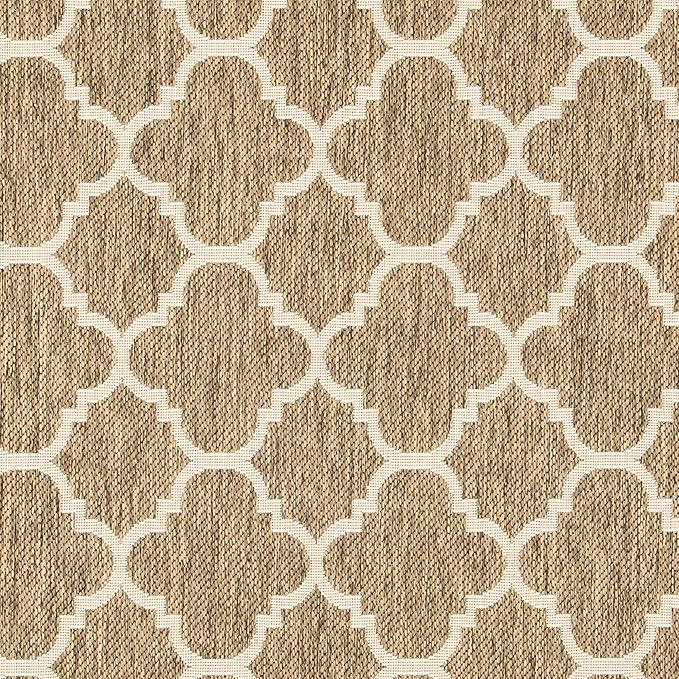 SAFAVIEH Washable Rug Outdoor Courtyard Collection - 6'7" Round, Brown & Bone, Non-Shedding & Easy Cleaning, Ideal for Patio, Backyard, Mudroom (CY6918-242)