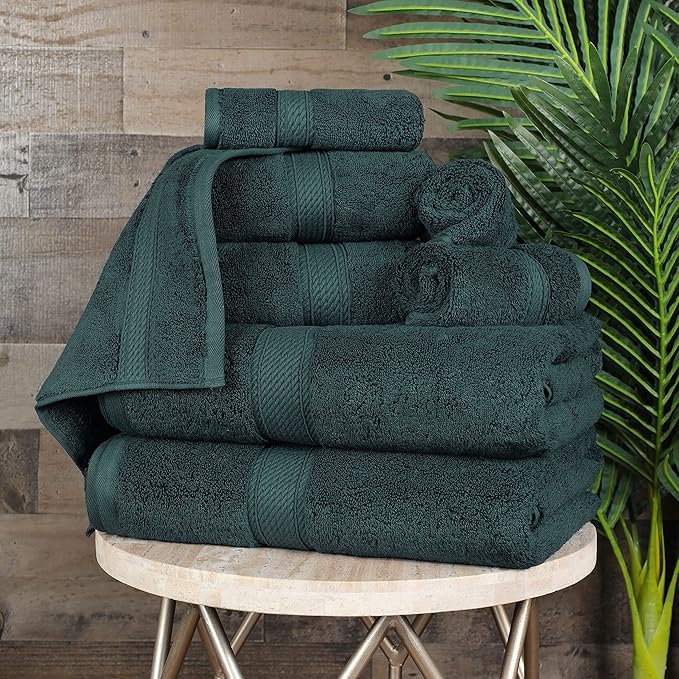 BLUENILEMILLS Madison Egyptian Cotton Towels, Towel Set for Bathroom, Shower, Hotel, Plush, 900 GSM, Highly Absorbent and Ultra-Soft Towels, Bath Essentials, 8 Piece Assorted Towel Set, Teal