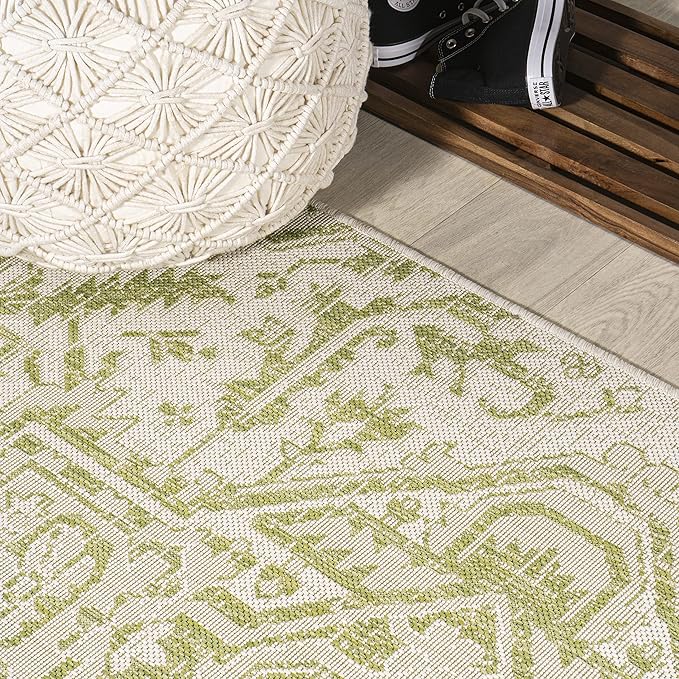 JONATHAN Y Boho Medallion Indoor Outdoor Runner Rug 2X10 Cream/Green, Estrella Textured Weave for Backyard, Patio, Porch, Easy-Cleaning, High Traffic, Pet-Friendly, Non-Shedding (SMB105E-210)