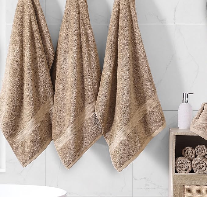LANE LINEN 100% Cotton Bath Towel Set, 18PCs - 4 Shower Towels, 8 Washcloths, 6 Hand Towels for Bathroom - Sustainably Produced & Oeko-Tex Certified, Pet Friendly & Ultra Absorbent - Taupe