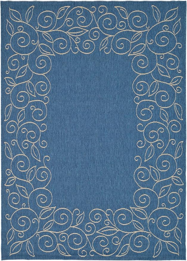 SAFAVIEH Washable Rug Outdoor Courtyard Collection - 4' x 5'7", Blue & Beige, Non-Shedding & Easy Cleaning, Ideal for Patio, Backyard, Mudroom (CY5139C)