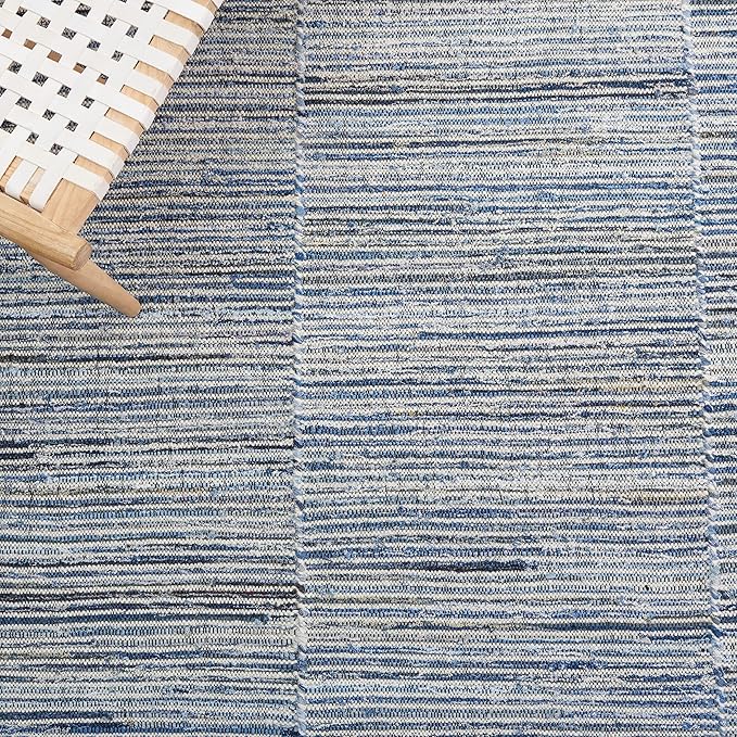 SAFAVIEH Area Rug 8x10 - Kilim Collection - Large - Blue & Ivory, Handmade Flat Weave Wool & Jute, Boho Fringe Design, Ideal for Living Room, Bedroom, Office, Dining Space (KLM310L)