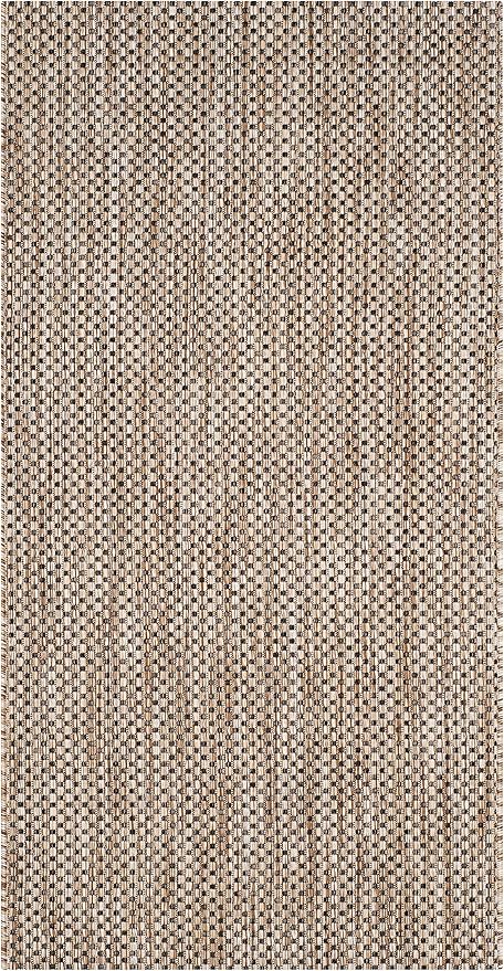 SAFAVIEH Washable Rug Outdoor Courtyard Collection - 4' x 5'7", Natural & Black, Non-Shedding & Easy Cleaning, Ideal for Patio, Backyard, Mudroom (CY8521-37312)