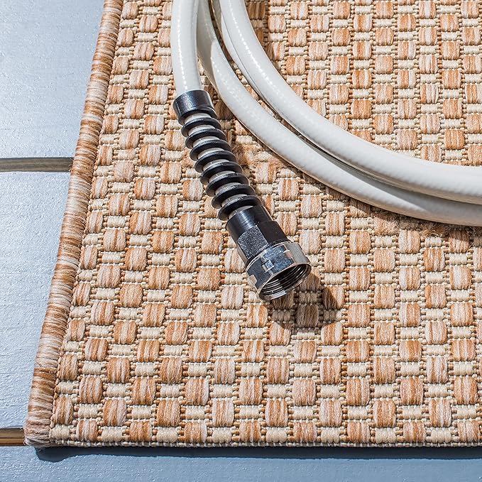 SAFAVIEH Washable Rug Outdoor Courtyard Collection - 10' x 14', Natural & Cream, Non-Shedding & Easy Cleaning, Ideal for Patio, Backyard, Mudroom (CY8521-03012)