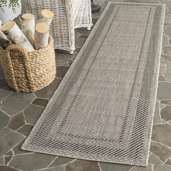SAFAVIEH Washable Rug Outdoor Courtyard Collection - 2'3" x 16' Runner, Beige & Black, Non-Shedding & Easy to Clean, Ideal for Patio, Backyard, Deck, Kitchen, Mudroom (CY8477-36612)