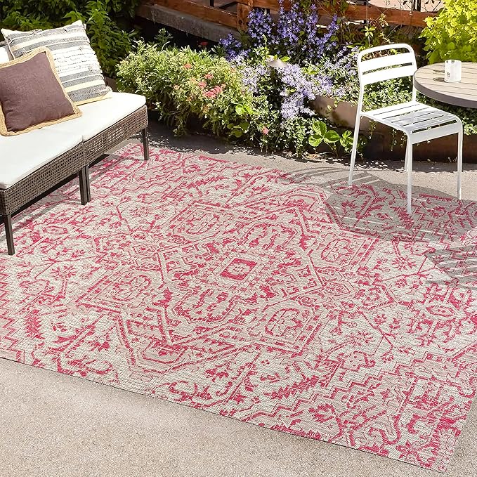 JONATHAN Y Boho Medallion Indoor Outdoor Area Rug 3X5 Light Gray/Fuchsia, Estrella Textured Weave for Backyard, Patio, Porch, Easy-Cleaning, High Traffic, Pet-Friendly, Non-Shedding (SMB105F-3)