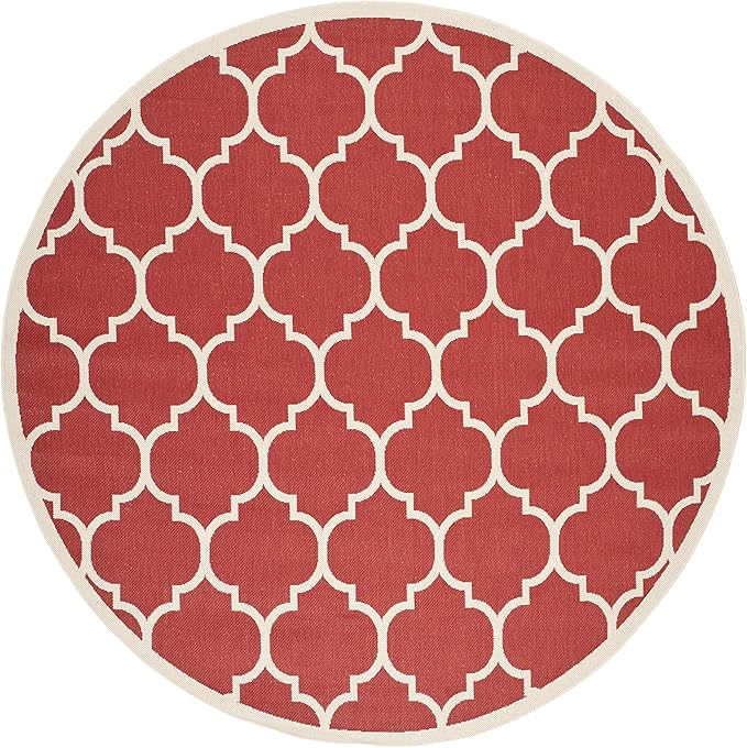 SAFAVIEH Courtyard Collection 6'7'' Round Red/Bone CY6914 Trellis Indoor/ Outdoor Patio Backyard Mudroom Area Rug