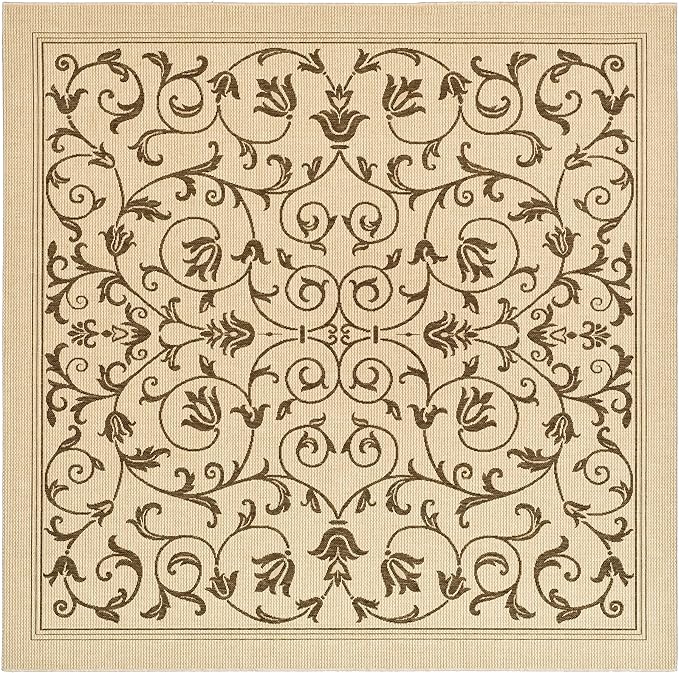 SAFAVIEH Washable Rug Outdoor Courtyard Collection - 6'7" Square, Natural & Brown, Non-Shedding & Easy Cleaning, Ideal for Patio, Backyard, Mudroom (CY2098-3001)