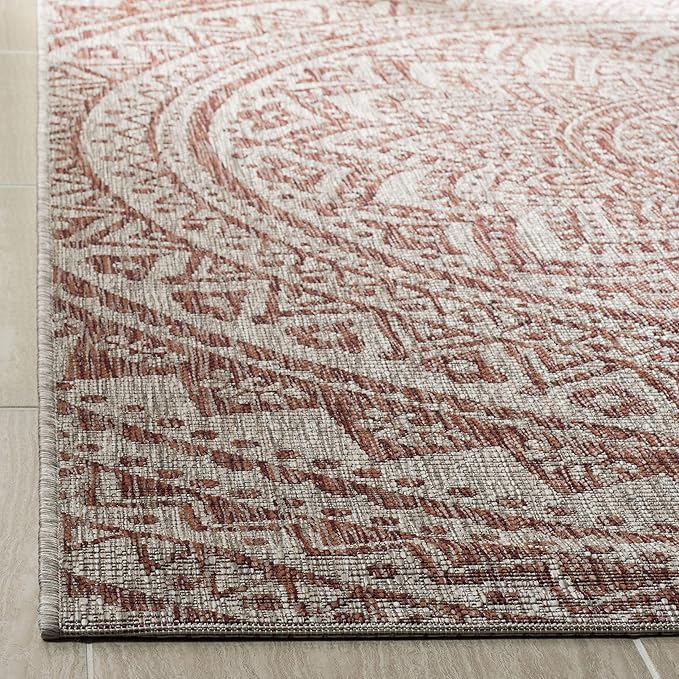 SAFAVIEH Washable Rug Outdoor Courtyard Collection - 2'3" x 5', Light Beige & Terracotta, Non-Shedding & Easy Cleaning, Ideal for Patio, Front Door, Entryway, Mudroom, Doormat (CY8734-36512)