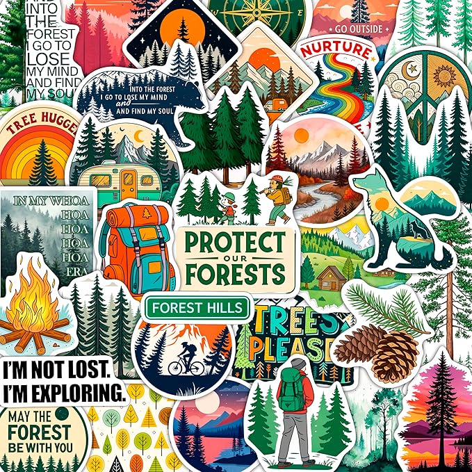 100Pcs Forest Stickers for Water Bottle, Woodland Stickers - Forest Party Supplies & Decorations - Woodland Gifts - Gift for Women & Men