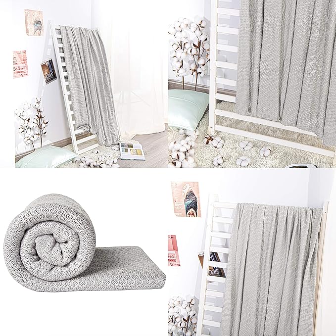 NTBAY Cable Knit Cooling Bed Blanket, Soft and Breathable Oversized Twin Bed Blanket 60x80 Inches Made from Rayon Derived from Bamboo for Bedroom, Travel, Silver Grey