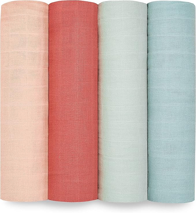 aden + anais Boutique Organic Swaddle Blanket 4-Pack – 100% Organic Cotton Muslin, Large, Soft, Breathable Receiving Blankets for Infants – Lightweight Multi-Use Baby Swaddles, Mother Earth
