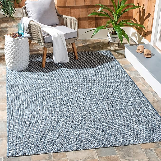SAFAVIEH Washable Rug Outdoor Courtyard Collection - 4' Square, Navy & Grey, Non-Shedding & Easy Cleaning, Ideal for Patio, Backyard, Mudroom (CY8521-36821)