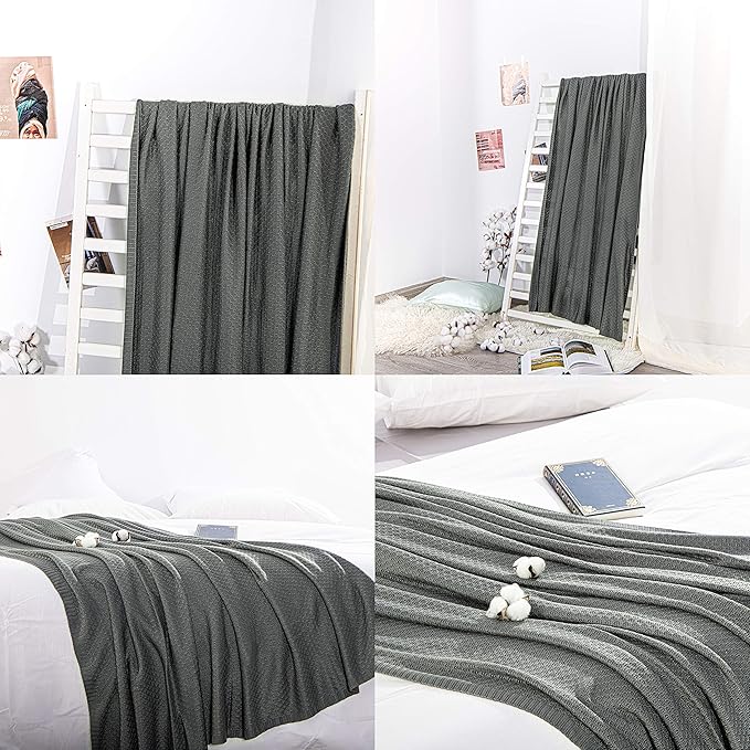 NTBAY Cable Knit Cooling Bed Blanket, Soft and Breathable Oversized Twin Bed Blanket 60x80 Inches Made from Rayon Derived from Bamboo for Bedroom, Travel, Dark Grey