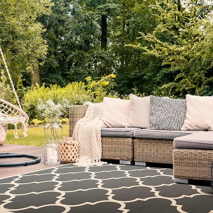 SAFAVIEH Courtyard Collection 8' x 10' Anthracite/Beige CY6914 Trellis Indoor/ Outside Waterproof Easy cleansingPatio Backyard Mudroom Area Mat
