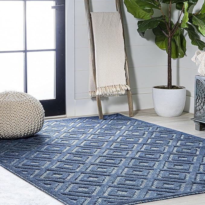 JONATHAN Y Diamond Trellis Indoor Outdoor Area Rug 3X5 Navy, Portmany Neutral for Backyard, Patio, Porch, Easy-Cleaning, High Traffic, Pet-Friendly, Non-Shedding (IBZ104B-3)