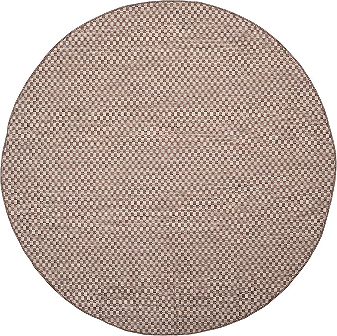 SAFAVIEH Washable Rug Outdoor Courtyard Collection - 6'7" Round, Light Brown & Light Grey, Non-Shedding & Easy Cleaning, Ideal for Patio, Backyard, Mudroom (CY8653-36321)
