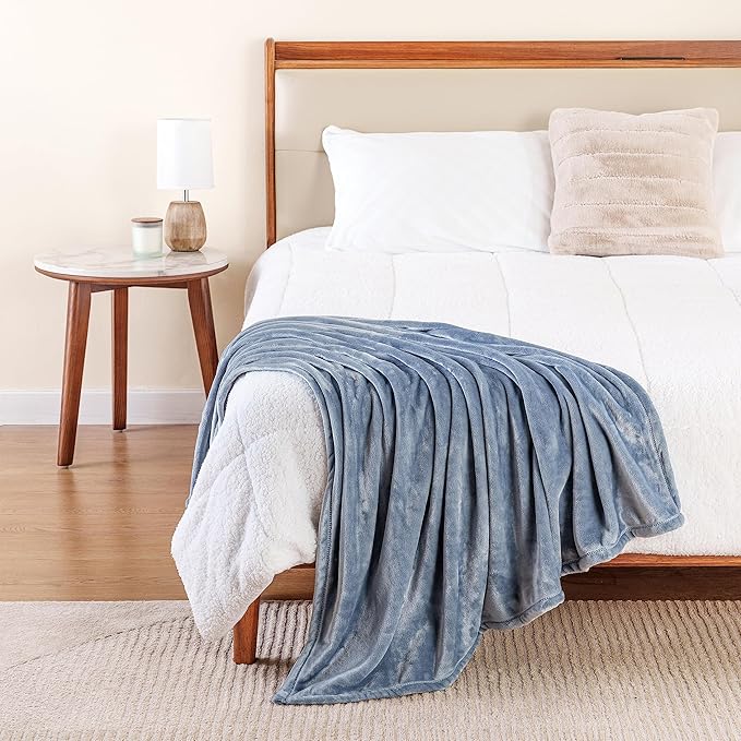 Berkshire Blanket Classic VelvetLoft® Solid Throw Blanket, Lightweight Soft Fuzzy Plush Throw Blanket for Bed and Couch, Polar Blue, 50x60 Inches