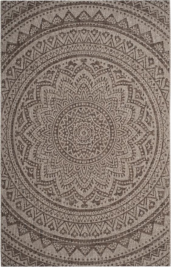 SAFAVIEH Washable Rug Outdoor Courtyard Collection - 2'7" x 5', Light Beige & Light Brown, Non-Shedding & Easy Cleaning, Ideal for Patio, Backyard, Mudroom (CY8734-36312)