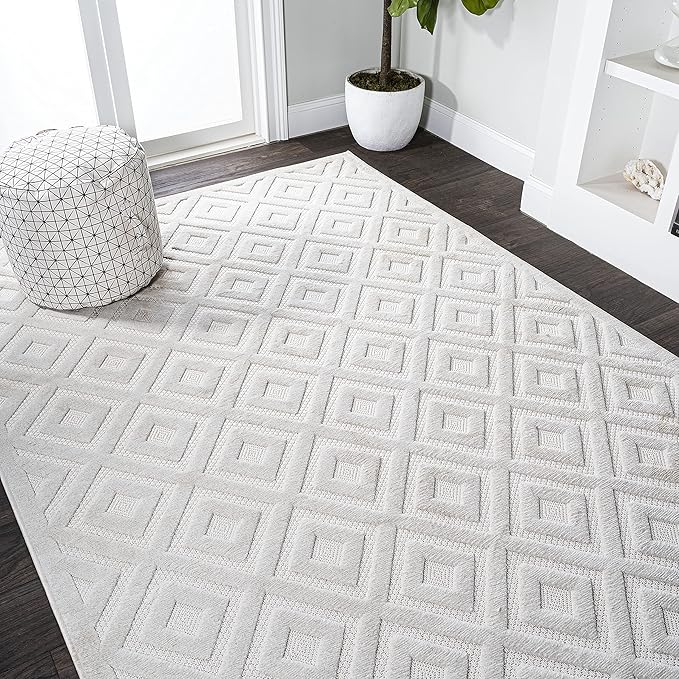 JONATHAN Y Diamond Trellis Indoor Outdoor Area Rug 4X6 Ivory, Portmany Neutral for Backyard, Patio, Porch, Easy-Cleaning, High Traffic, Pet-Friendly, Non-Shedding (IBZ104D-4)