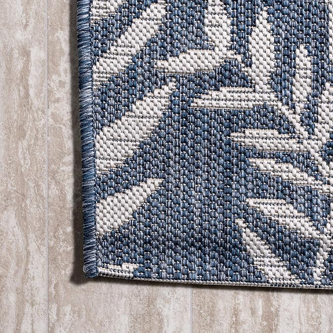 JONATHAN Y Palm Frond Indoor Outdoor Square Area Rug 5X5 Navy/Ivory, Nevis for Backyard, Patio, Porch, Easy-Cleaning, High Traffic, Pet-Friendly, Non-Shedding (SMB119B-5SQ)