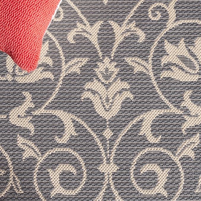 SAFAVIEH Washable Rug Outdoor Courtyard Collection - 5'3" x 7'7", Grey & Natural, Non-Shedding & Easy Cleaning, Ideal for Patio, Backyard, Mudroom (CY2098-3606)