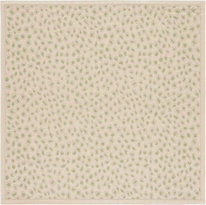 SAFAVIEH Washable Rug Outdoor Courtyard Collection - 6'7" Square, Beige & Green, Non-Shedding & Easy Cleaning, Ideal for Patio, Backyard, Mudroom (CY6104-45312)