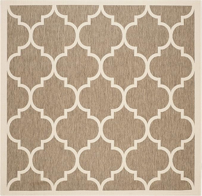 SAFAVIEH Washable Rug Outdoor Courtyard Collection - 7'10" Square, Brown & Bone, Non-Shedding & Easy Cleaning, Ideal for Patio, Backyard, Mudroom (CY6914-242)
