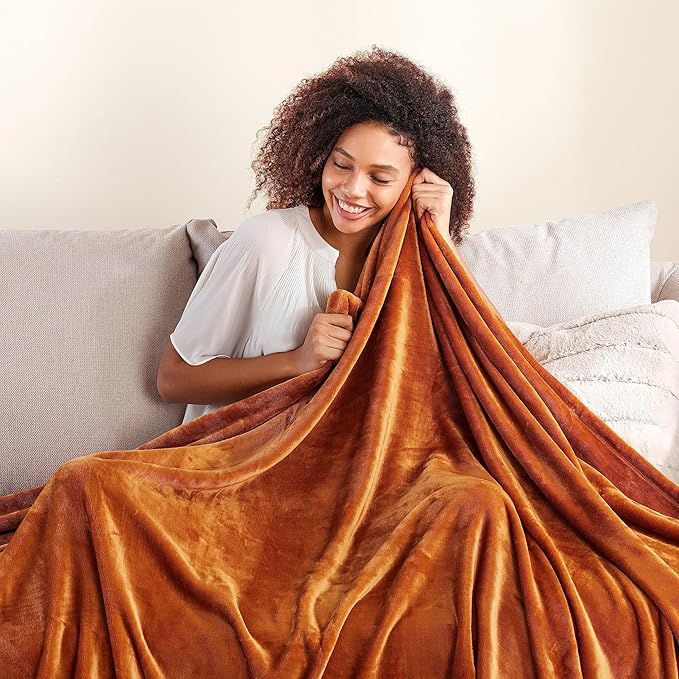Berkshire Blanket Classic VelvetLoft® Solid Throw Blanket, Lightweight Soft Fuzzy Plush Throw Blanket for Bed and Couch, Butterscotch Orange, 50x60 Inches