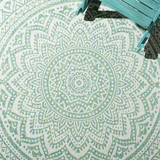 SAFAVIEH Washable Rug Outdoor Courtyard Collection - 9' x 12', Ivory & Green, Non-Shedding & Easy Cleaning, Ideal for Patio, Backyard, Mudroom (CY8734-55712)