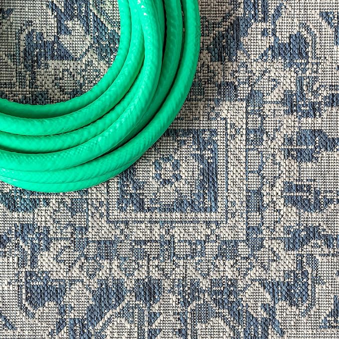 JONATHAN Y Boho Medallion Indoor Outdoor Square Area Rug 3X3 Navy/Gray, Estrella Textured Weave for Backyard, Patio, Porch, Easy-Cleaning, High Traffic, Pet-Friendly, Non-Shedding (SMB105B-3SQ)