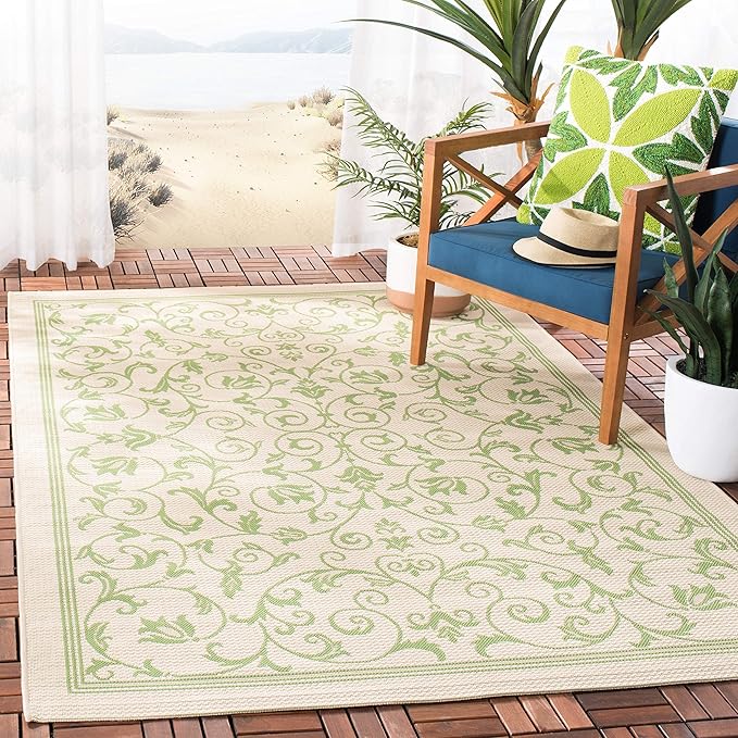 SAFAVIEH Washable Rug Outdoor Courtyard Collection - 6'7" Square, Natural & Brown, Non-Shedding & Easy Cleaning, Ideal for Patio, Backyard, Mudroom (CY2098-3001)