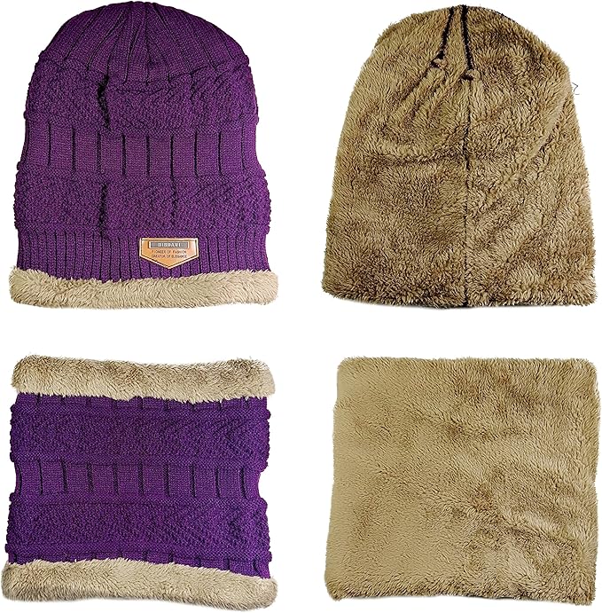 HINDAWI Winter Hat Scarf Gloves Slouchy Beanie Snow Knit Skull Cap Touch Screen Mittens Circle Scarves for Women Men