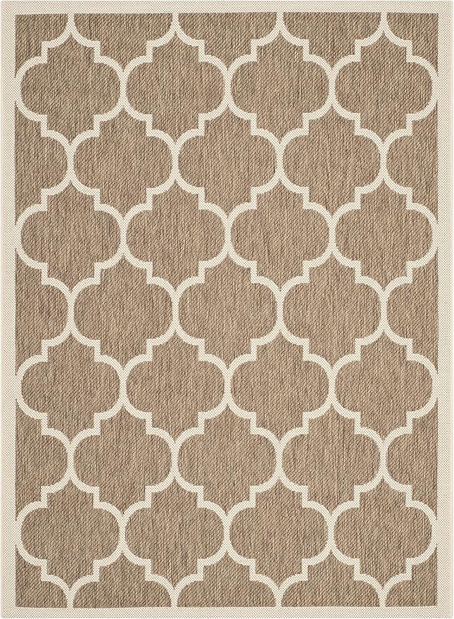SAFAVIEH Washable Rug Outdoor Courtyard Collection - 4' x 5'7", Brown & Bone, Non-Shedding & Easy Cleaning, Ideal for Patio, Backyard, Mudroom (CY6914-242)