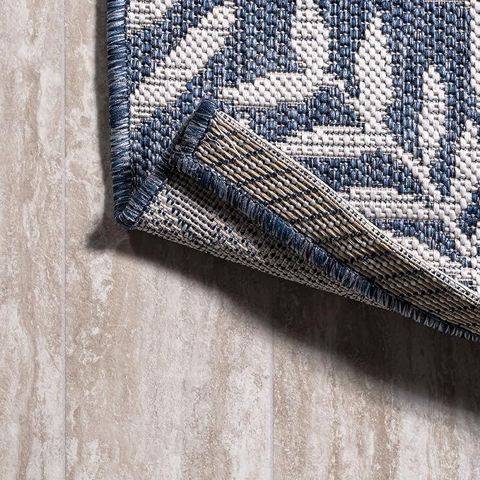 JONATHAN Y Palm Frond Indoor Outdoor Round Area Rug 8 Ft Navy/Ivory, Nevis for Backyard, Patio, Porch, Easy-Cleaning, High Traffic, Pet-Friendly, Non-Shedding (SMB119B-8R)