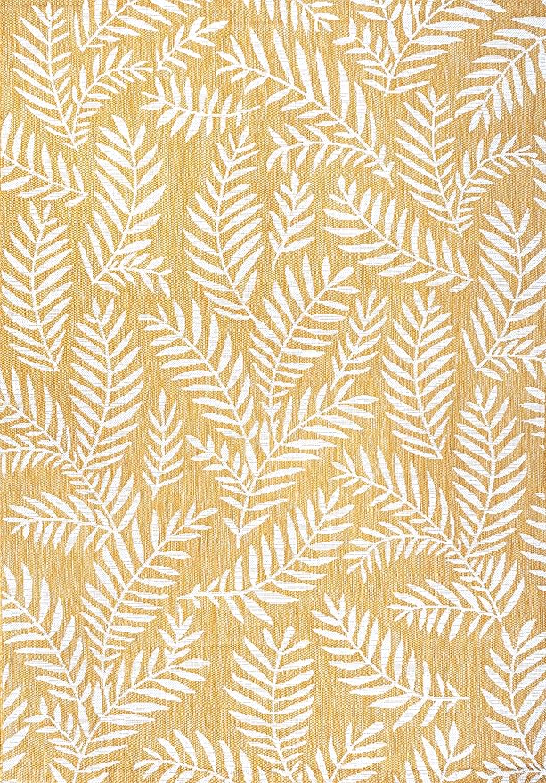 JONATHAN Y Palm Frond Indoor Outdoor Area Rug 8X10 Yellow/Cream, Nevis for Backyard, Patio, Porch, Easy-Cleaning, High Traffic, Pet-Friendly, Non-Shedding (SMB119C-8)