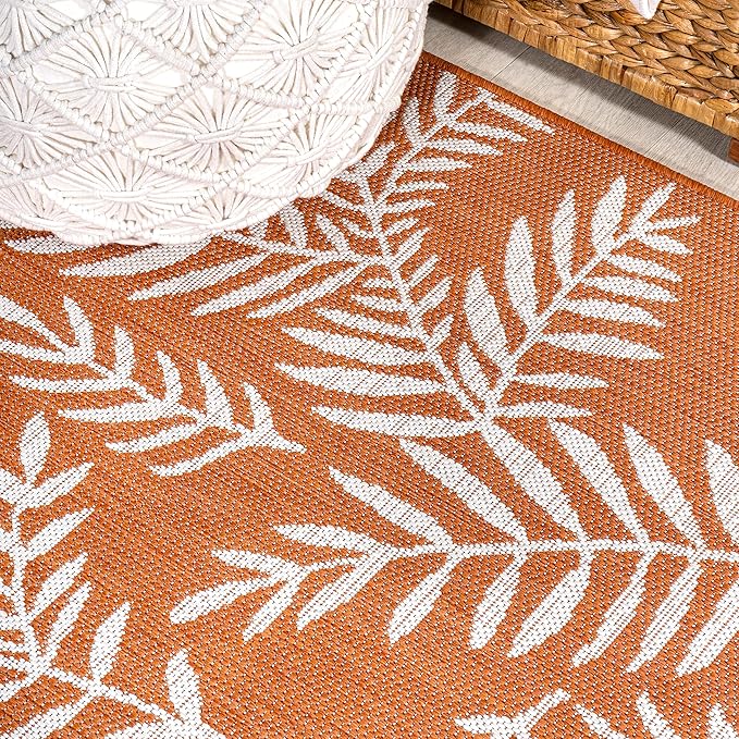 JONATHAN Y Palm Frond Indoor Outdoor Square Area Rug 5X5 Orange/Cream, Nevis for Backyard, Patio, Porch, Easy-Cleaning, High Traffic, Pet-Friendly, Non-Shedding (SMB119E-5SQ)