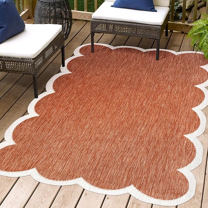 JONATHAN Y Cottage Two-Tone Scalloped Indoor Outdoor Area Rug 6X9 Terra/Cream, Alice Classic for Backyard, Patio, Porch, Easy-Cleaning, High Traffic, Pet-Friendly, Non-Shedding (SHP103C-6)