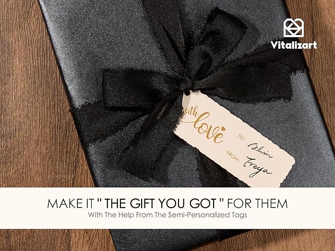 Vitalizart Black Wrapping Paper Set 17" Pearly-Lustre With Silk Like Satin Ribbon & Gift Tags Recyclable Christmas Gift Wrapping Birthday Baby Shower Wedding Handmade Crafts 197"(16.4 Ft)