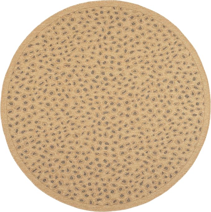 SAFAVIEH Washable Rug Outdoor Courtyard Collection - 6'7" Round, Natural & Gold, Non-Shedding & Easy Cleaning, Ideal for Patio, Backyard, Mudroom (CY6104-39)